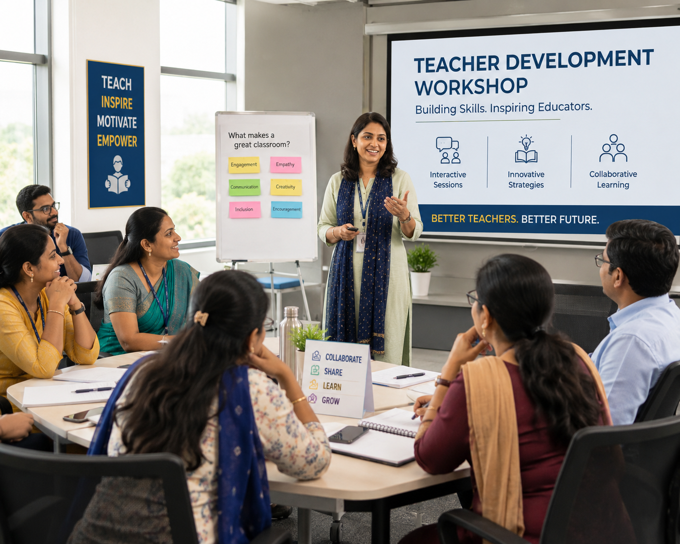 Teachers attending an interactive professional training seminar